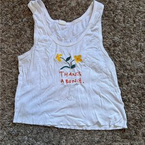 Urban Outfitters White Tank Top with Yellow Floral Embroidery
